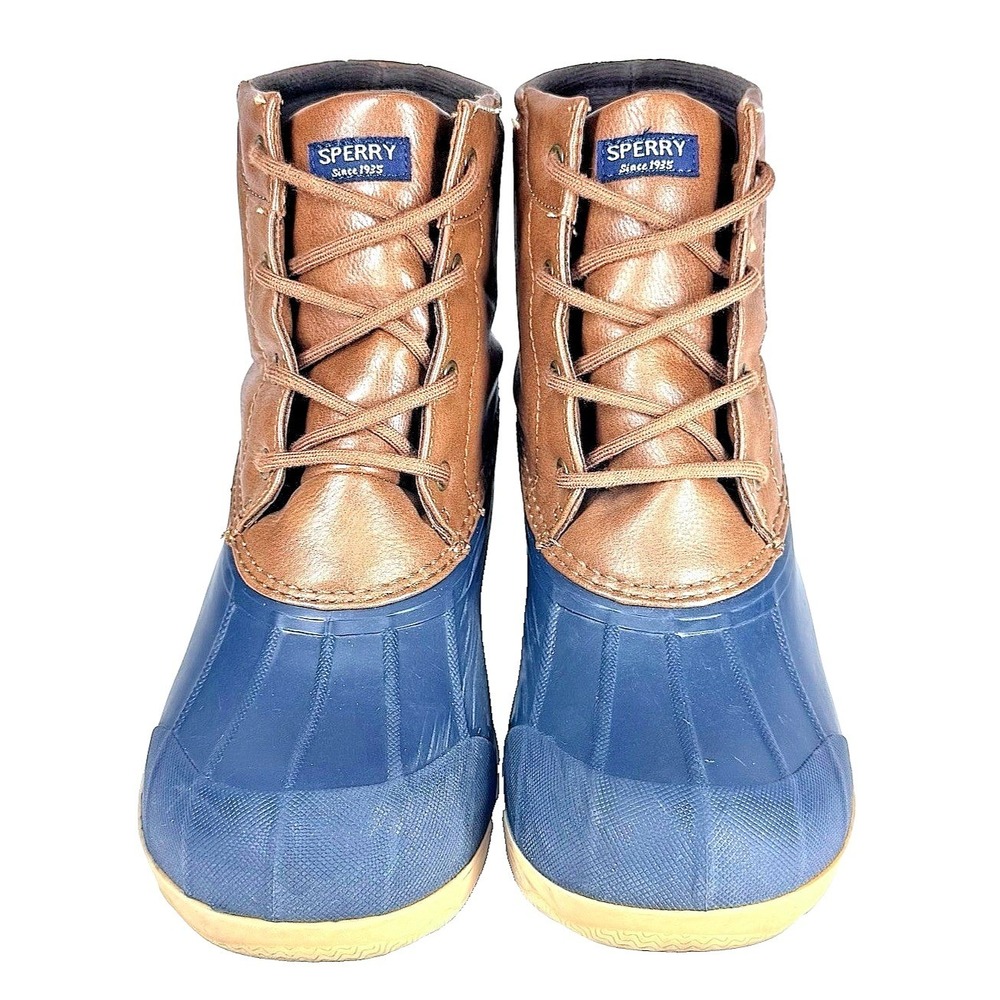 Sperry Port Boot Duck Boots Women's 6M Brown Leather‎ Navy Rubber Waterproof